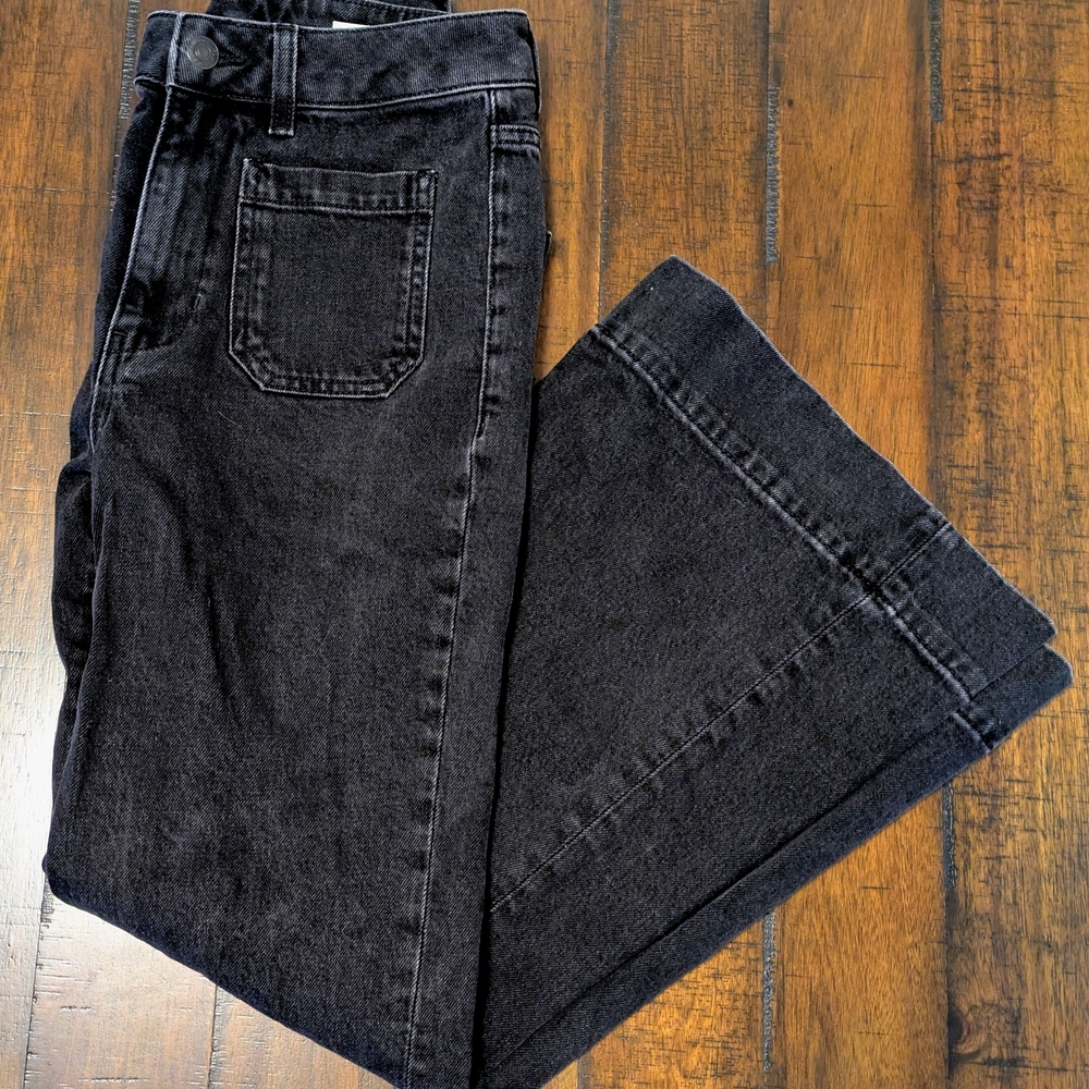 Marks & Spencer Black Patch Pocket Flare High Waisted Jeans Size US 6 Short